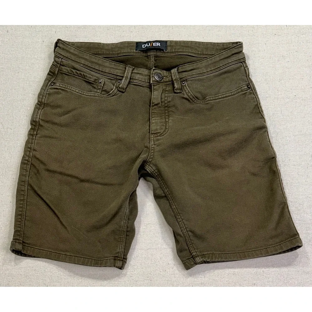 DU/ER Men's 32 N2X Slim Fit Performance Shorts Olive Green Stretch